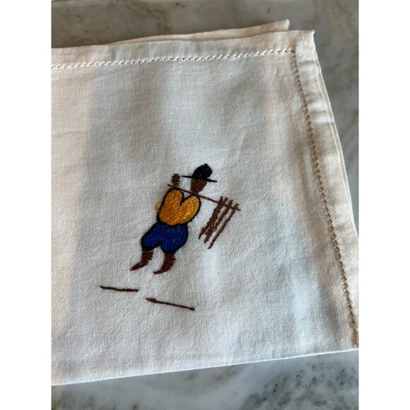 Indigenous People Hand Embroidered Hemstitch Linen Cocktail Napkins - Picture 6 of 6